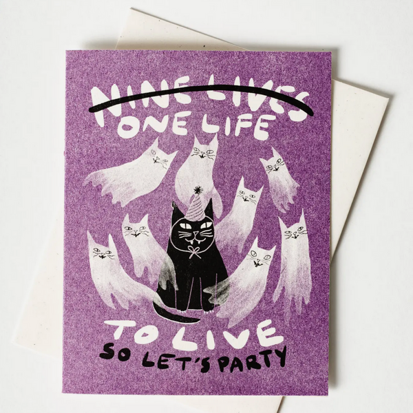 Nine Lives/One Life - Risograph Card -birthday