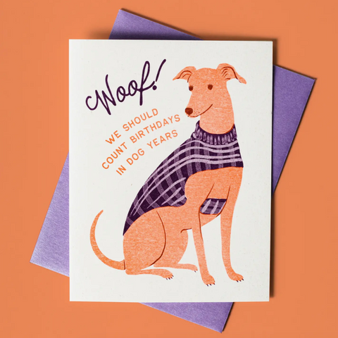 Woof! Dog Years Birthday - Risograph Card -birthday