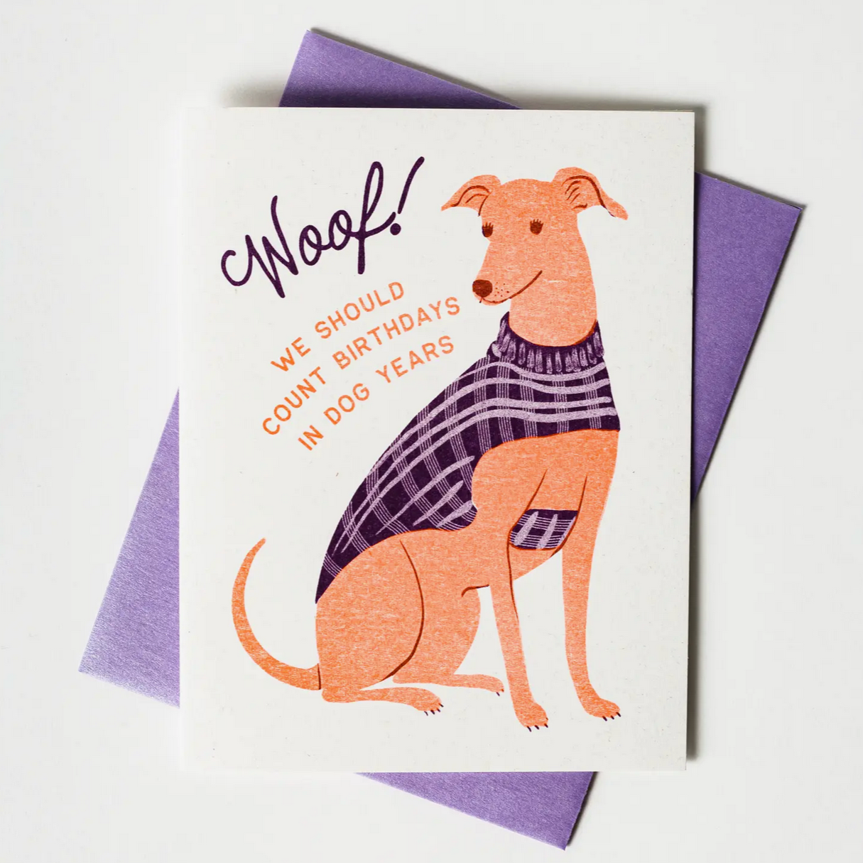 Woof! Dog Years Birthday - Risograph Card -birthday