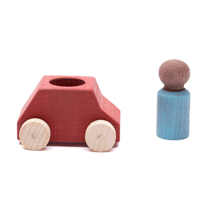 Red Wooden Car with Figure 3yrs+