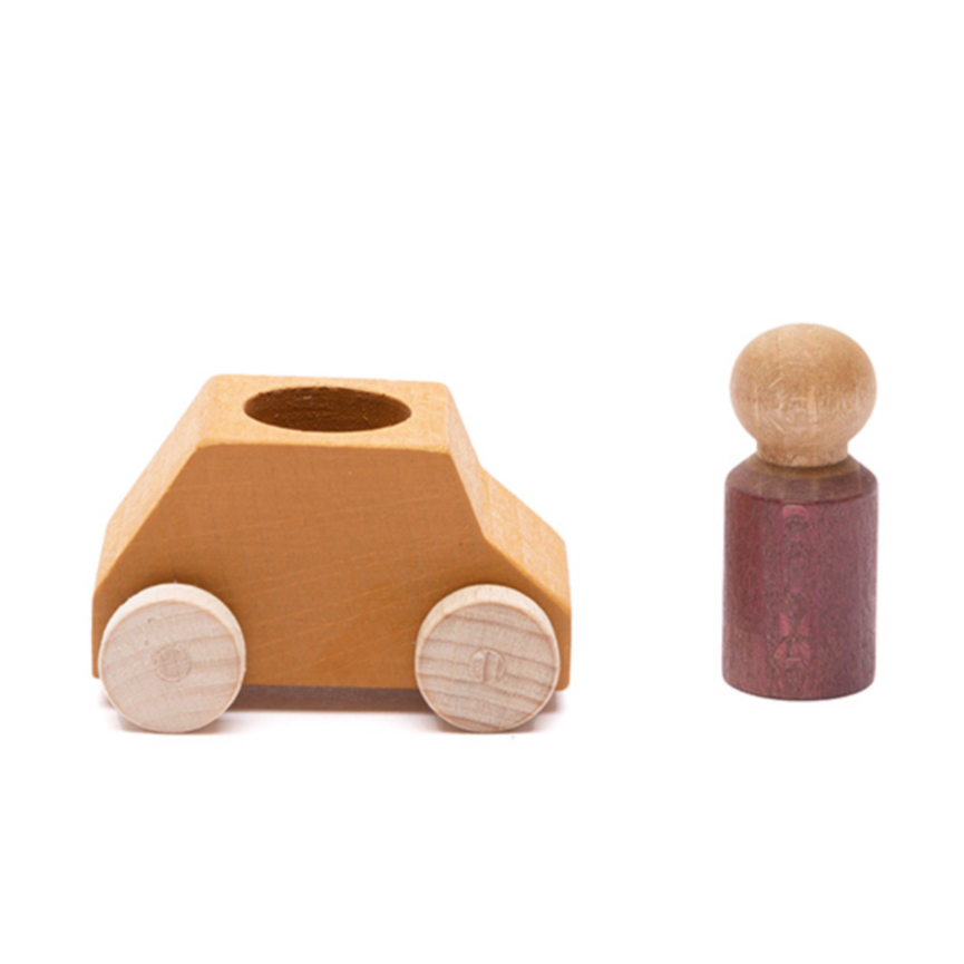 Ochre Wooden Car with Figure 3yrs+