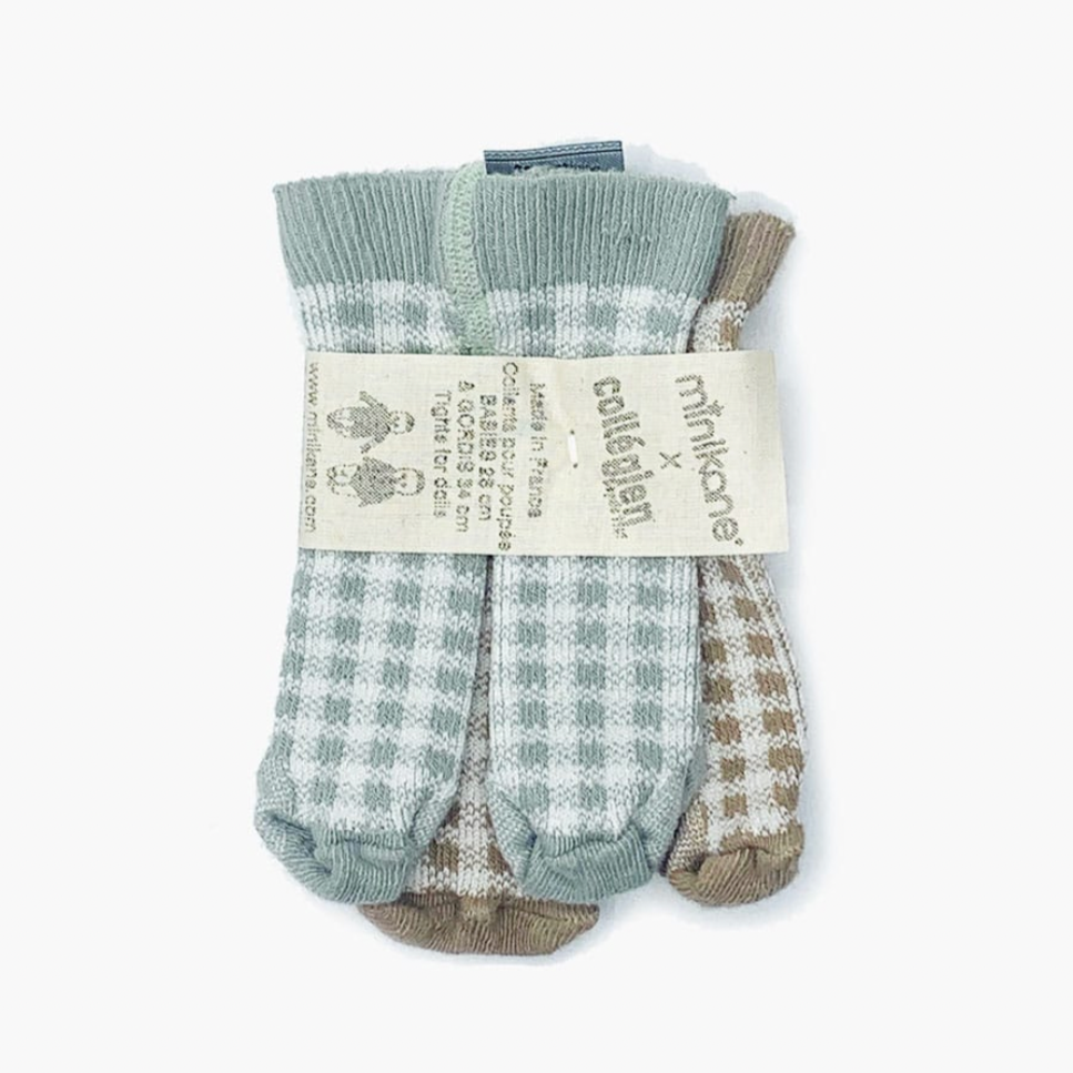 Minikane Pack of 2 Checked Aquamarine/Checked Taupe Tights for 34cm/13.5in doll