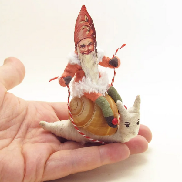 Gnome Riding A Snail Ornament
