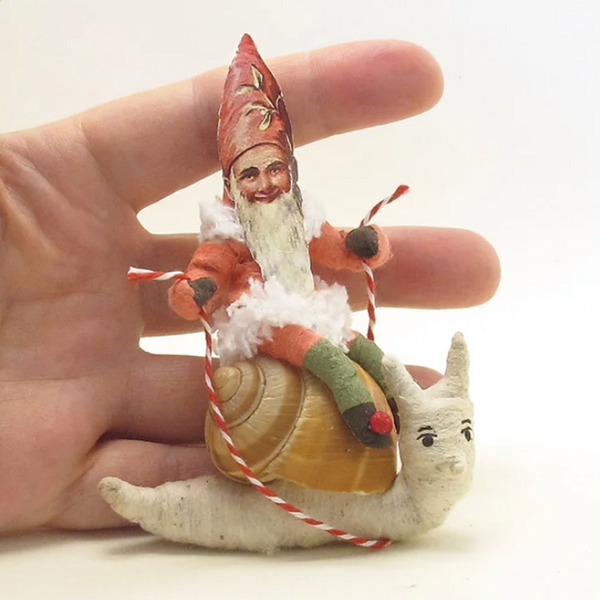 Gnome Riding A Snail Ornament