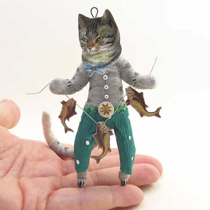 Cat Boy Catching Fish Ornament Figure