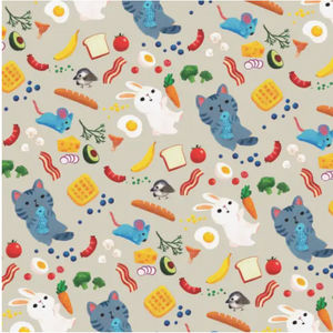 Breakfast Food with Animals Wrapping Paper -single sheet