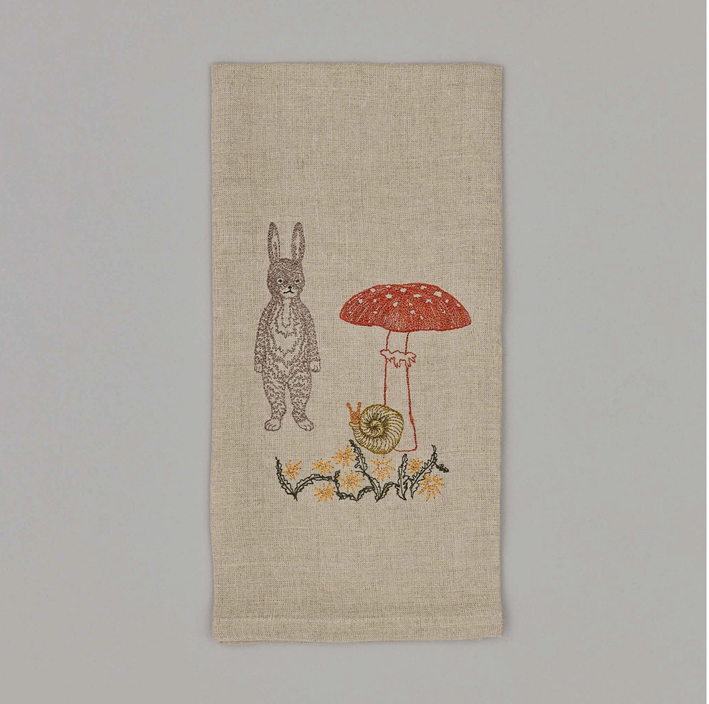 Bunny with Mushrooms Tea Towel