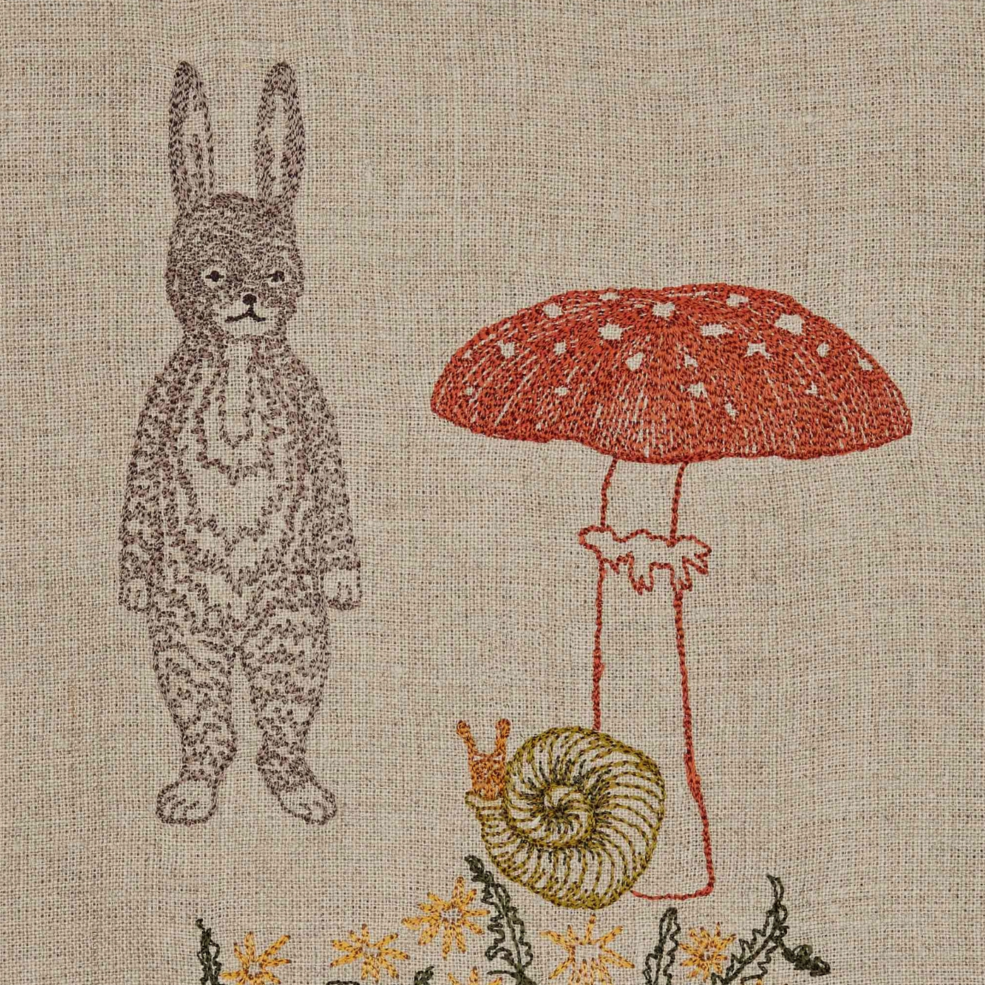 Bunny with Mushrooms Tea Towel