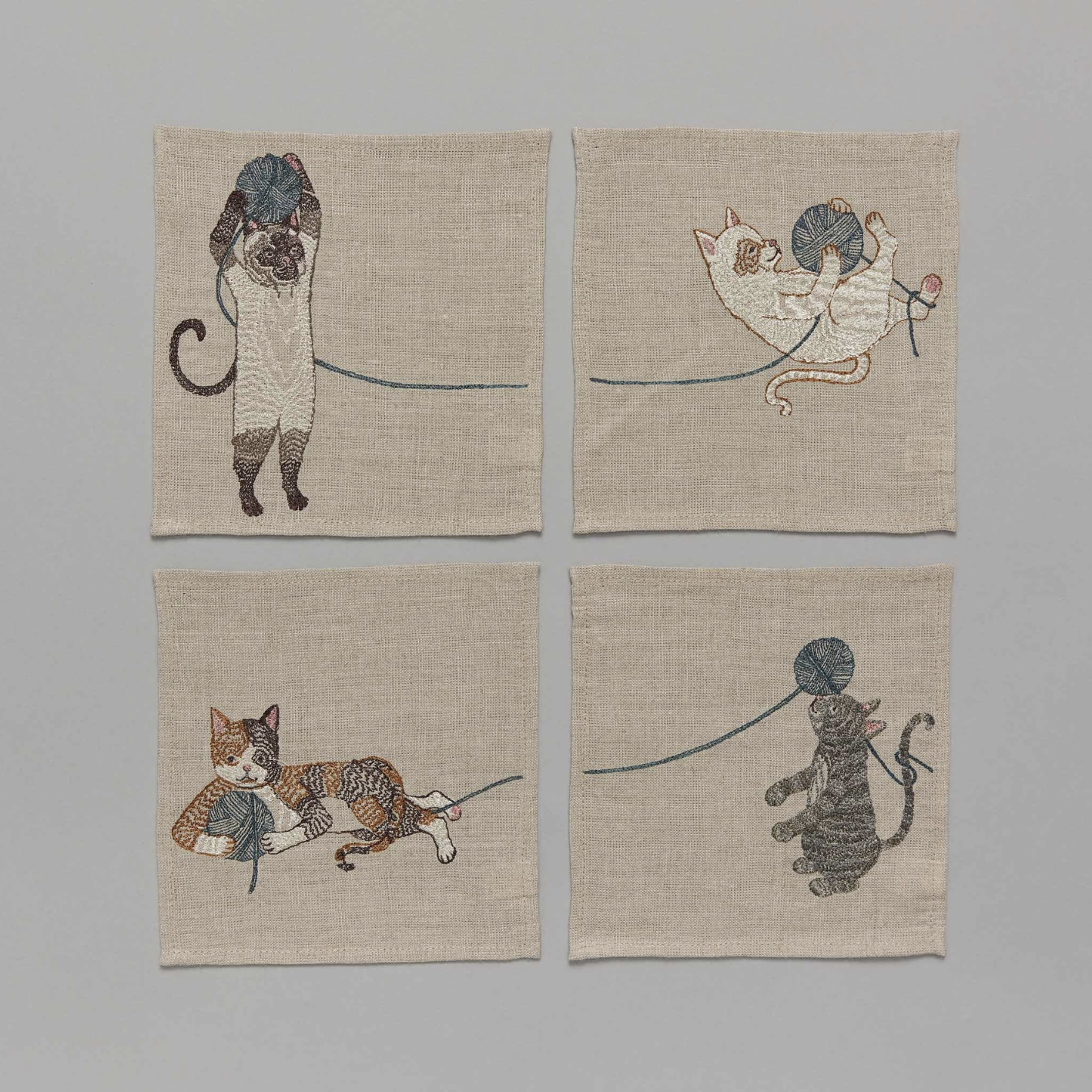 Playful Cats Cocktail Napkin Set -set of 4