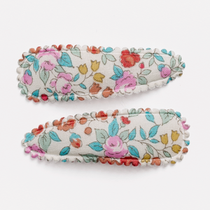 Red & Teal Floral Fabric Hair Clips (set of 2)