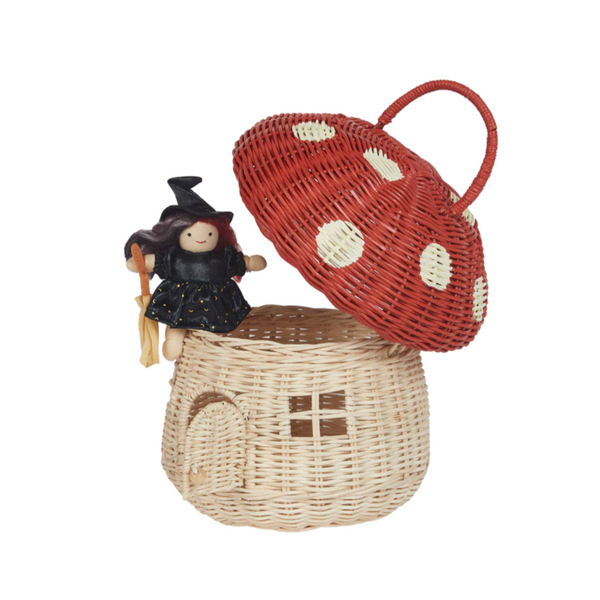 Rattan Mushroom Basket - red