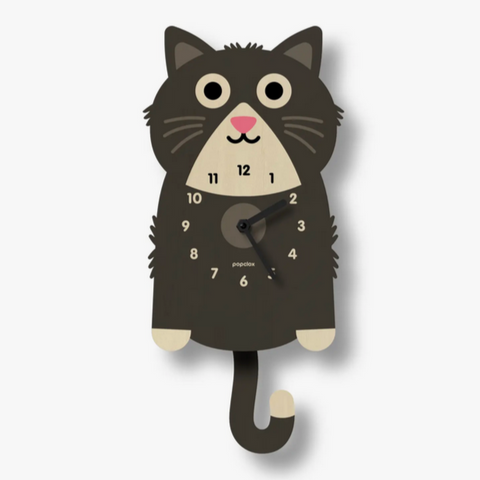Black Kitten/ Cat Pendulum Clock -wood