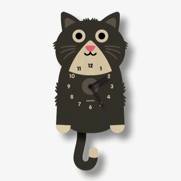 Black Kitten/ Cat Pendulum Clock -wood