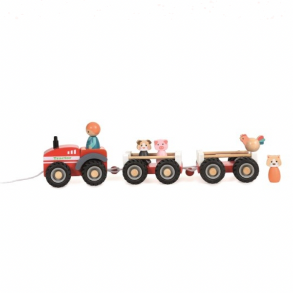 Wood Farm Tractor with Two Trailers