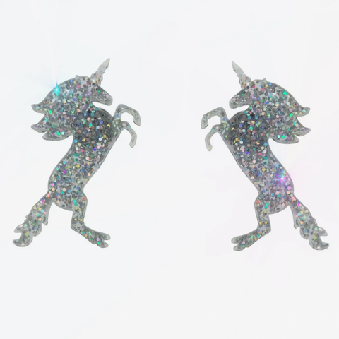 Large Unicorn Earrings in Glitter Hologram
