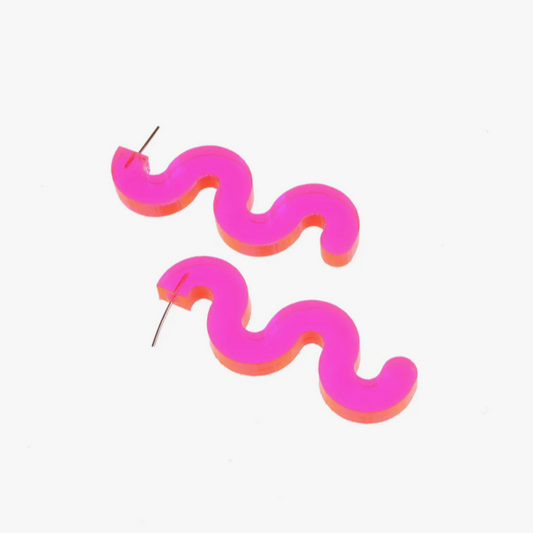Neon Squiggle Earrings - Pink