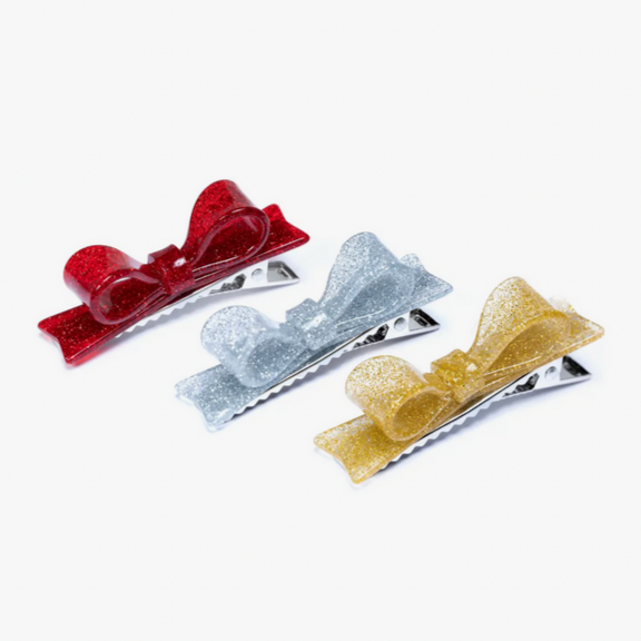 Hol-Glitter Bow Tie Red+Gold+ Silver Alligator Clips