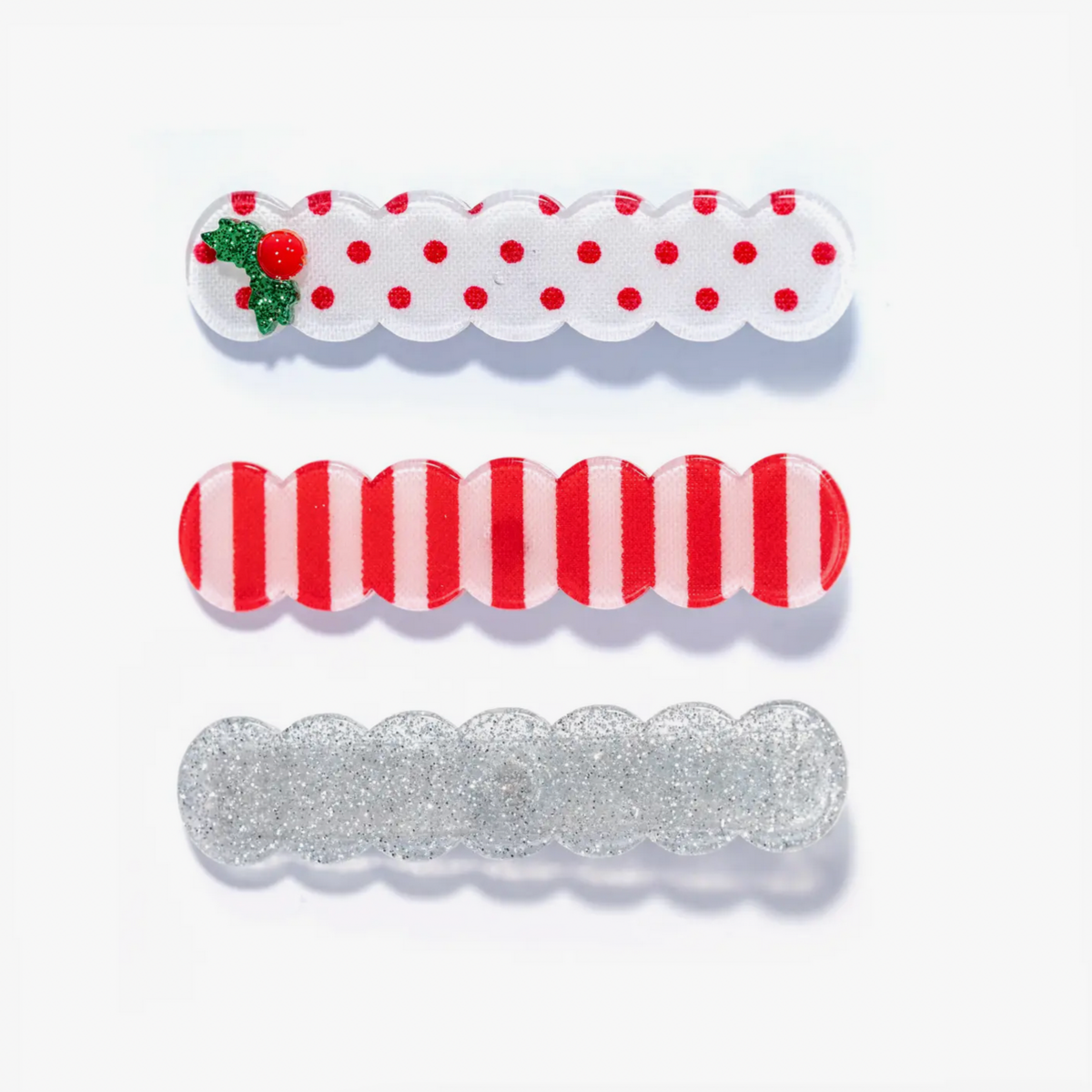 Hol-Three Combo Mistletoe+ Red+White+Silver Alligator Clip