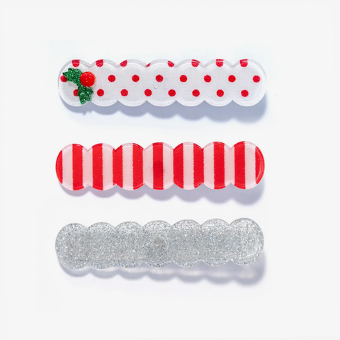 Hol-Three Combo Mistletoe+ Red+White+Silver Alligator Clip