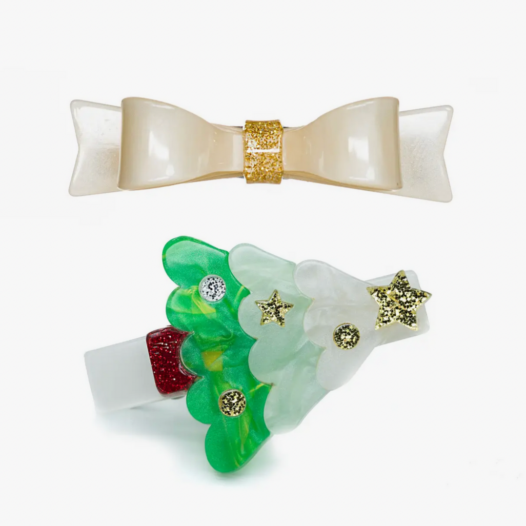 Christmas Tree Green & Bowtie Alligator Clips