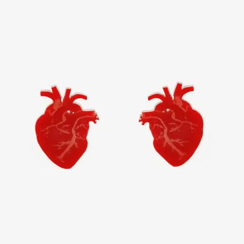 Anatomical Heart Studs - Solid Red