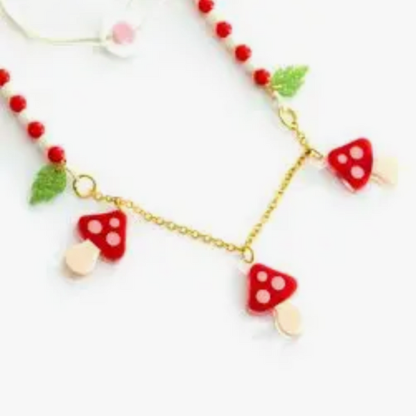 Mushroom Red Beaded Necklace