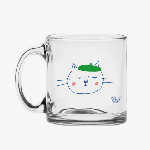 Cat in Beret - Glass Mug -Carolyn Suzuki