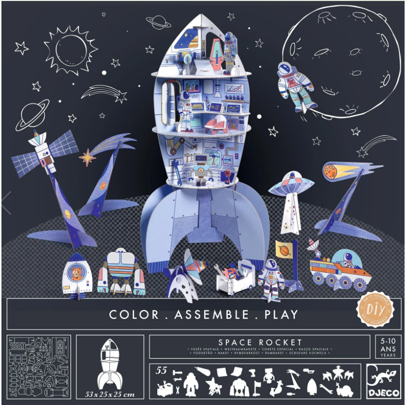 Space Rocket Color. Assemble. Play. DIY Craft Kit