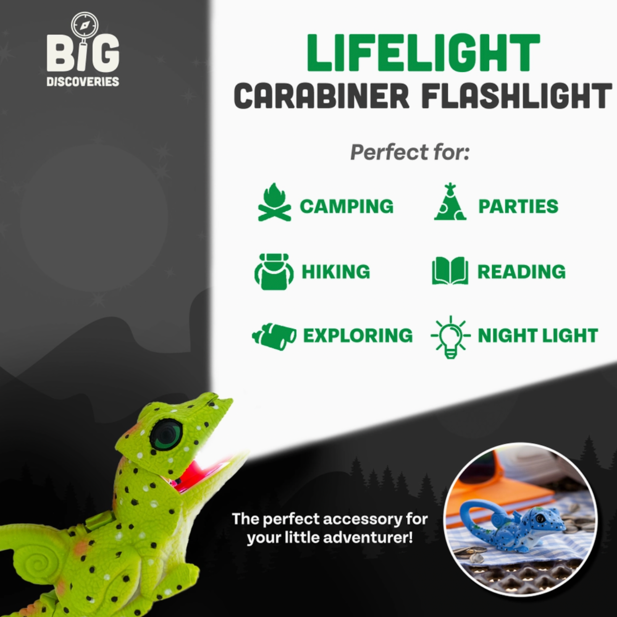 Lifelight Animal Carabiner Flashlight - Green Lizard