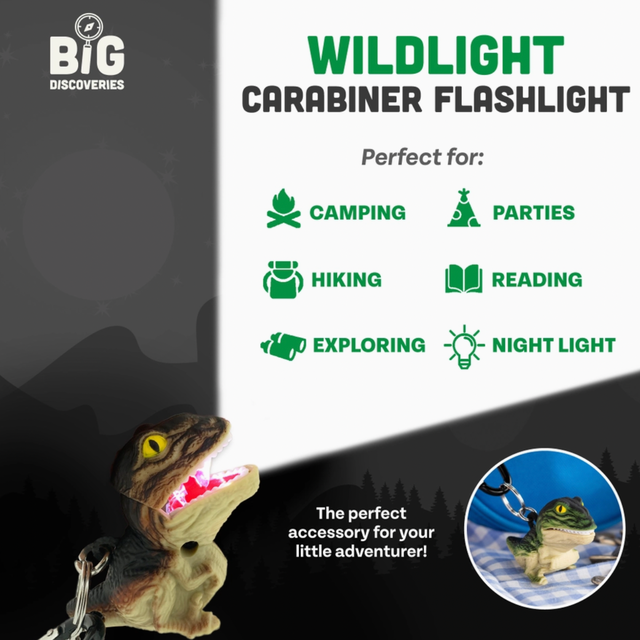 Wildlight Animal Carabiner Flashlight - Green T-Rex