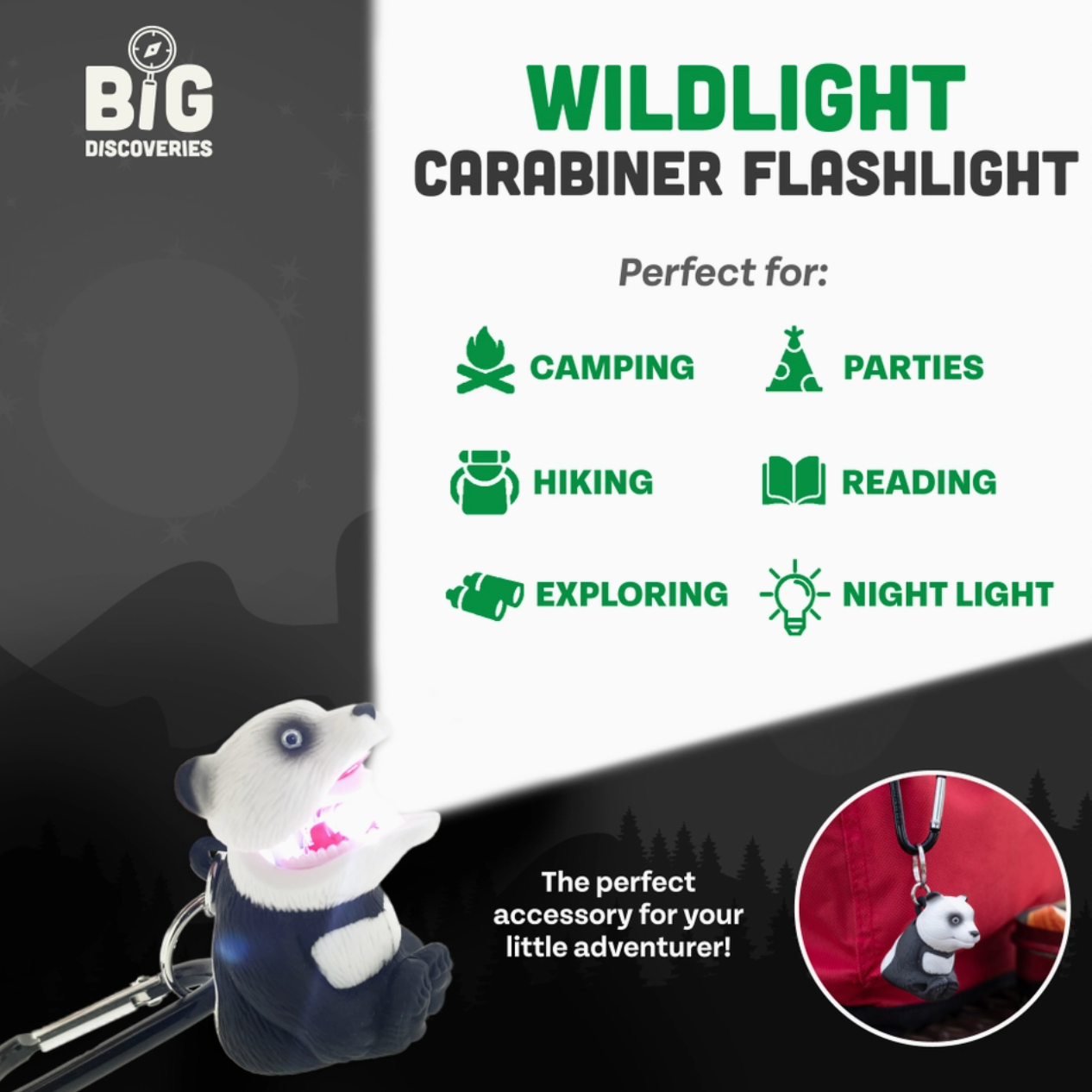 Wildlight Animal Carabiner Flashlight - Panda Bear