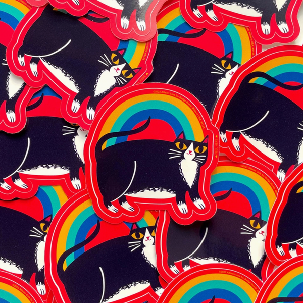 Rainbow Tuxedo Cat Sticker