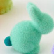Flocked Pastel Seated Bunny with Pom Pom Tail