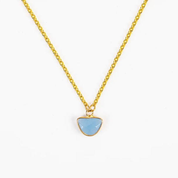 Small Faceted Stone Pendant Necklace -blue