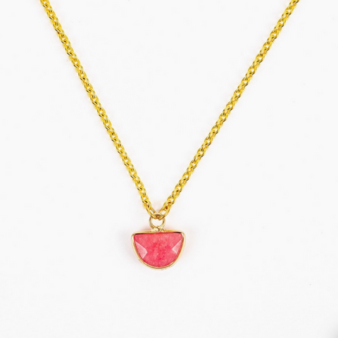Small Faceted Stone Pendant Necklace -pink