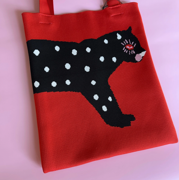 Polka Cat- Knit Tote Bag