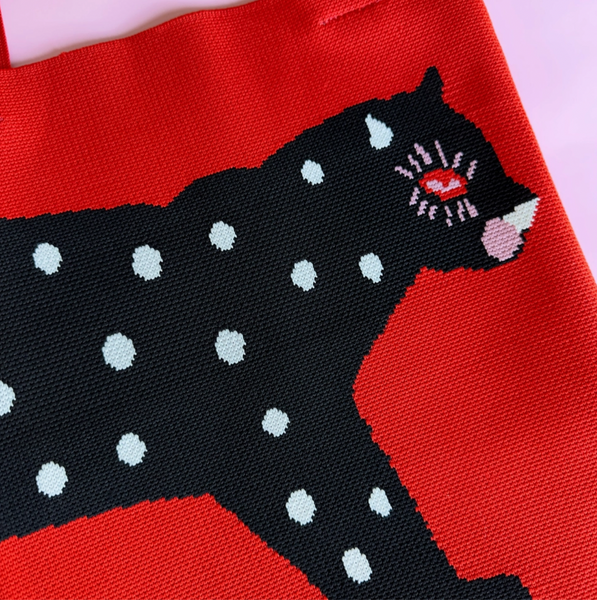 Polka Cat- Knit Tote Bag