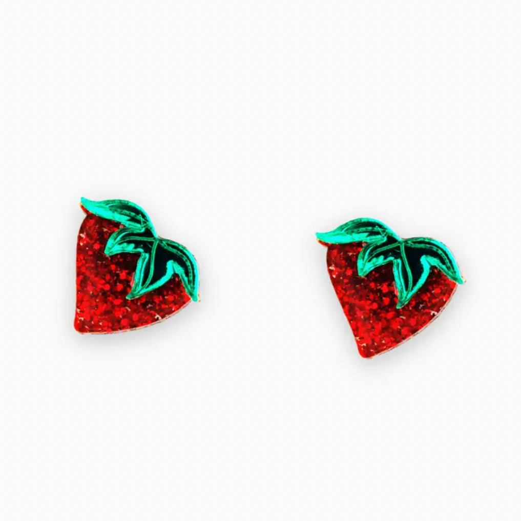 Glitter Red Strawberry Hearts Earrings