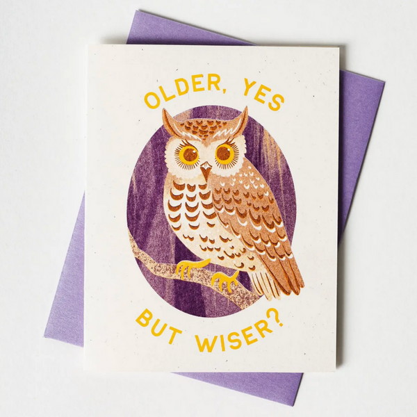 Older Owl- Risograph Card -birthday