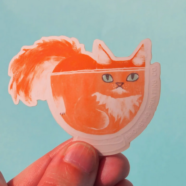 Orange Cat in A Bowl Clear Sticker