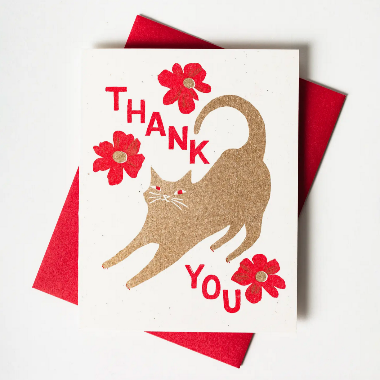 Thank You Cat with Blossoms - Risograph Card -thank you