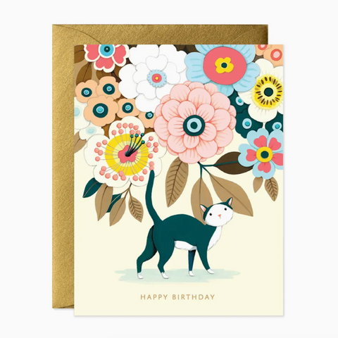 Floral Kitty Birthday Card -birthday