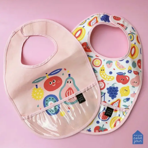 Coated Cotton Bib -fruit blue 6m+