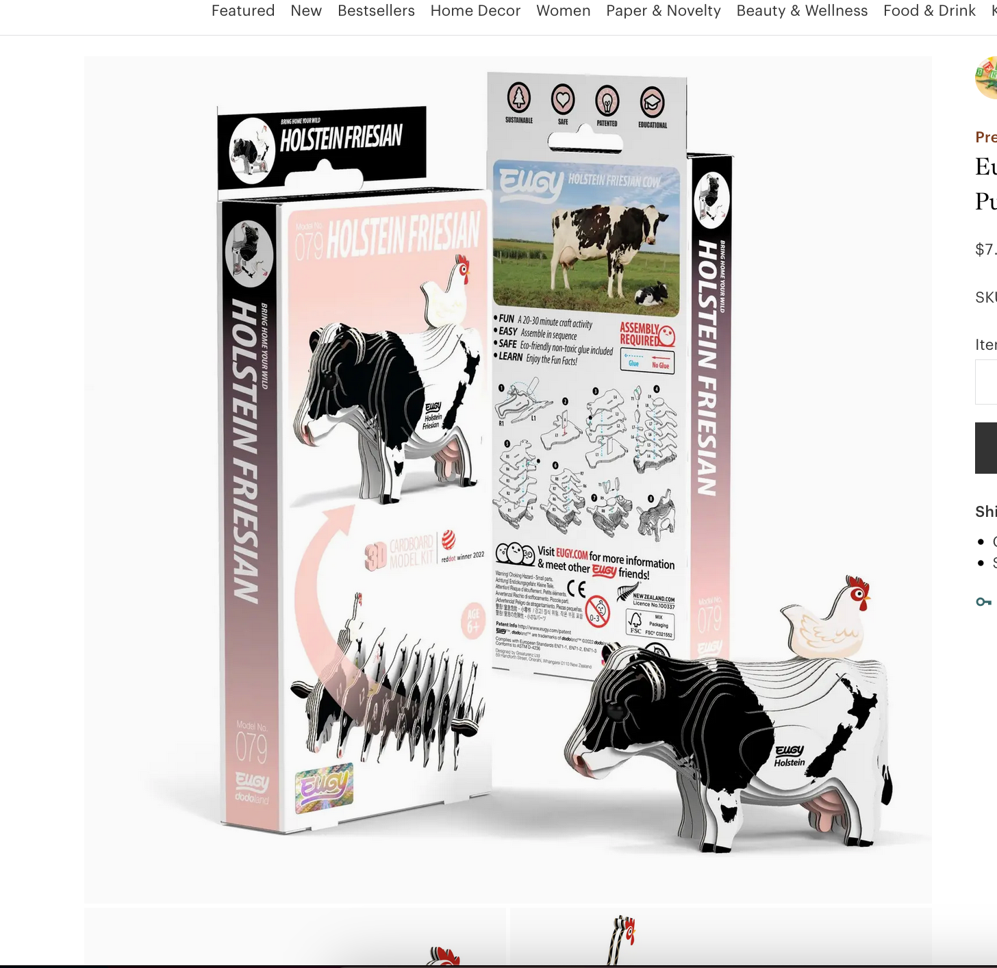 Holstein Cow 3-D model kit (6-14yrs)