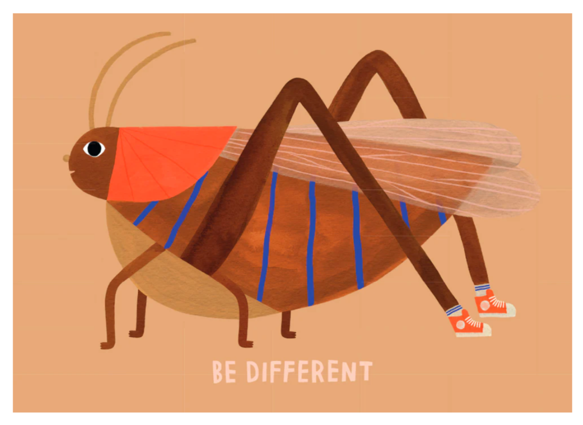 Grasshopper Postcard Be Different -hello