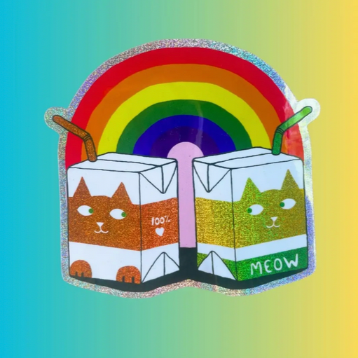 Juice Cat Rainbow Glitter Sticker