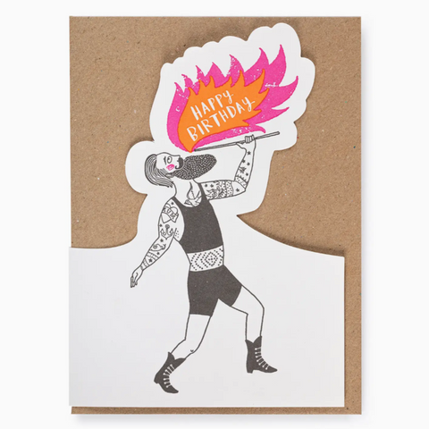 Happy Birthday Fire Breather Cut-Out Greeting Card -Charlotte Farmer -birthday