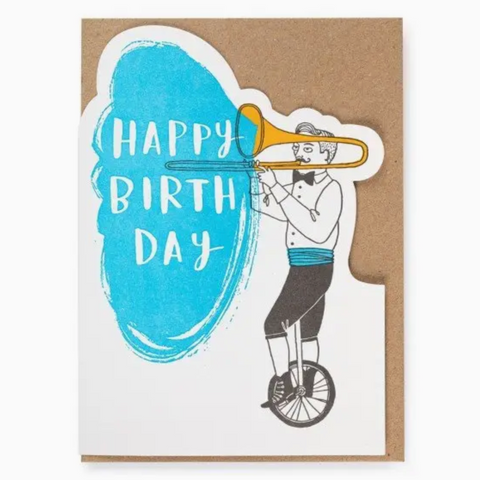 Happy Birthday Trombone Cut-Out Greeting Card -Charlotte Farmer -birthday
