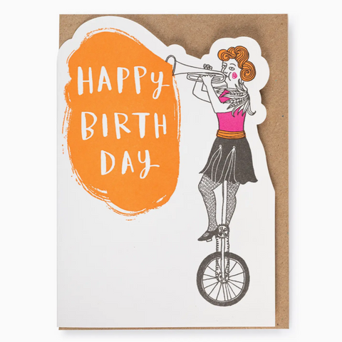 Happy Birthday Trumpeter Cut-Out Greeting Card -Charlotte Farmer -birthday