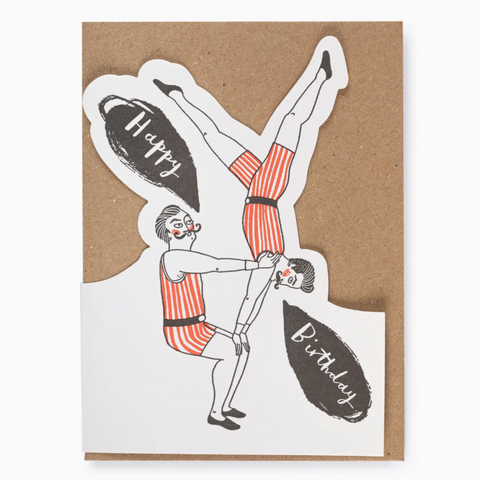 Happy Birthday Acrobats Cut-Out Greeting Card -Charlotte Farmer -birthday
